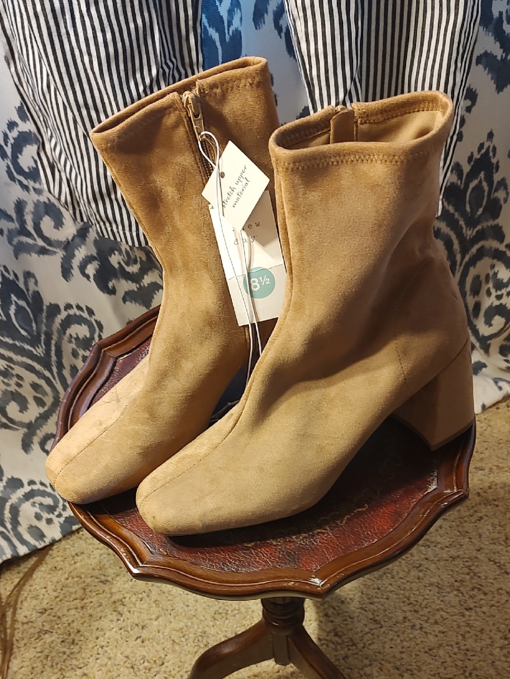 Suede Block Heel Ankle Boots in Camel